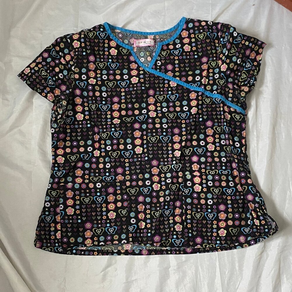 Koi Flower Pattern Womens Scrub Top Nurse CNA Professional Uniform